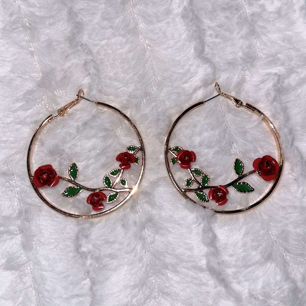 Gold Hoop Earrings With Roses